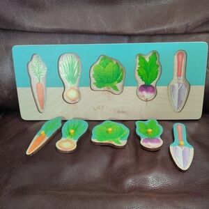 Lovevery Wooden Garden Puzzle - Green and Blue
